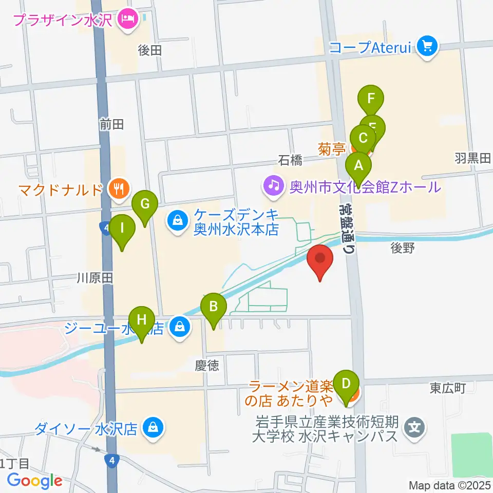 奥州エフエム周辺のファミレス・ファーストフード一覧地図
