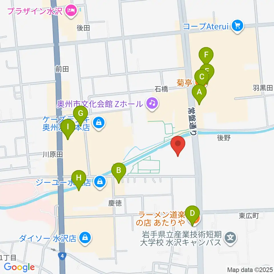 奥州エフエム周辺のファミレス・ファーストフード一覧地図