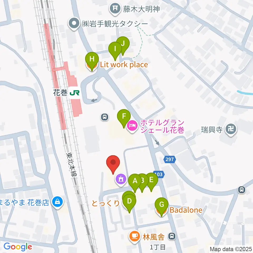 えふえむ花巻周辺のファミレス・ファーストフード一覧地図