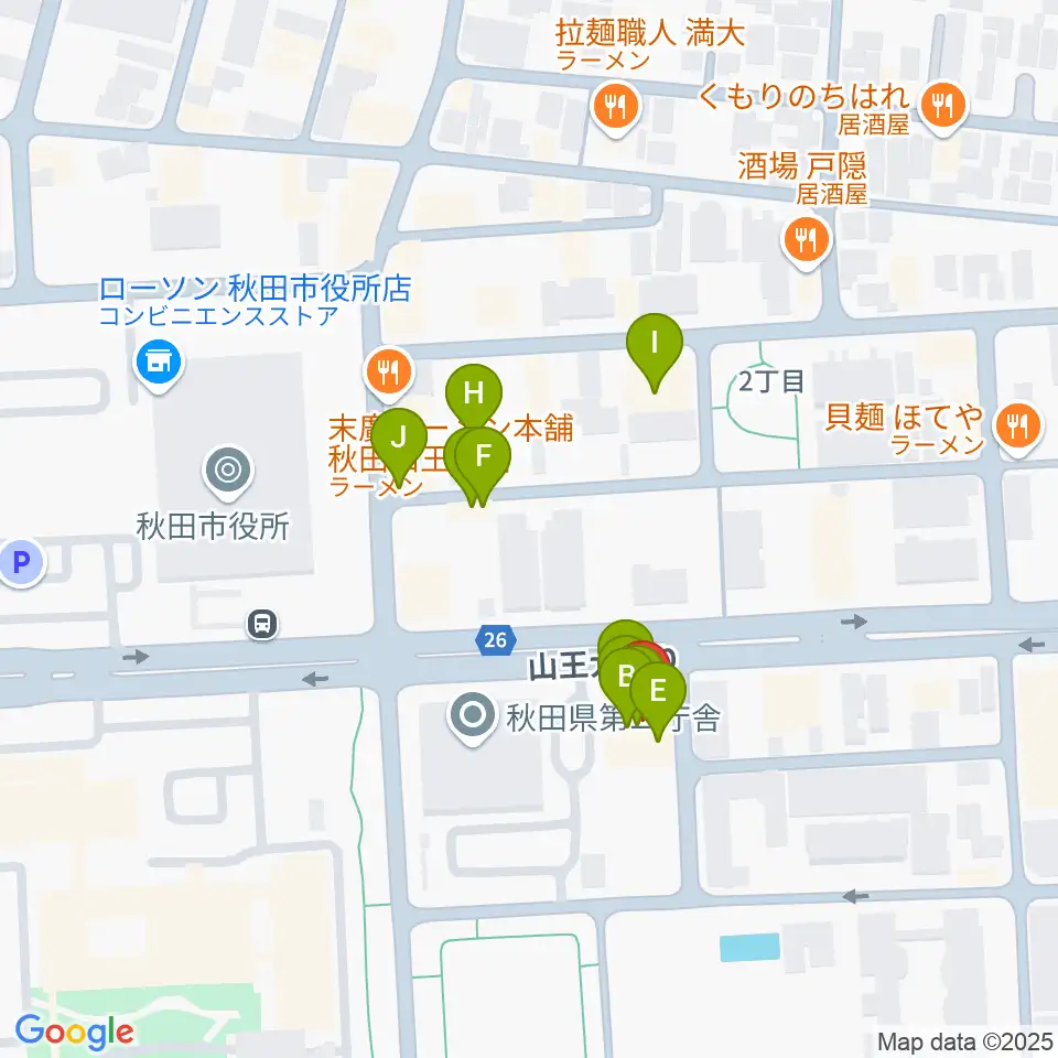 秋田コミュニティー放送周辺のファミレス・ファーストフード一覧地図