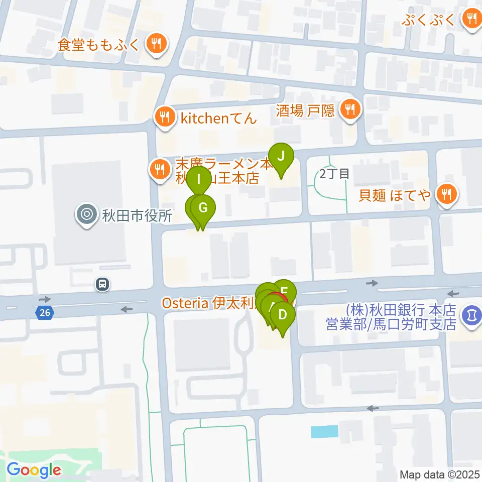 秋田コミュニティー放送周辺のファミレス・ファーストフード一覧地図