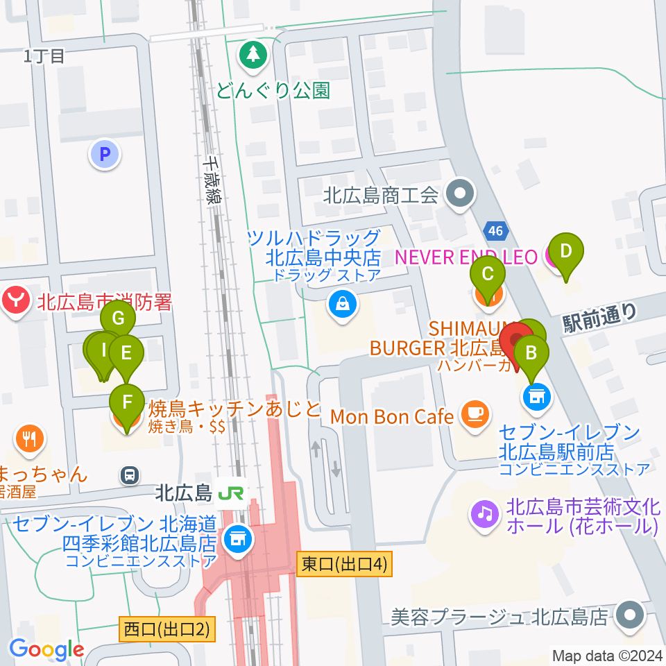 FMメイプル周辺のファミレス・ファーストフード一覧地図