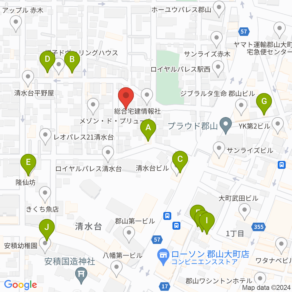 ココラジ周辺のファミレス・ファーストフード一覧地図