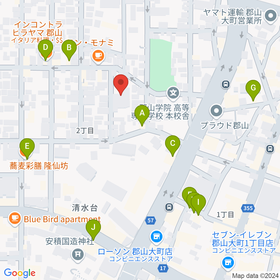 ココラジ周辺のファミレス・ファーストフード一覧地図