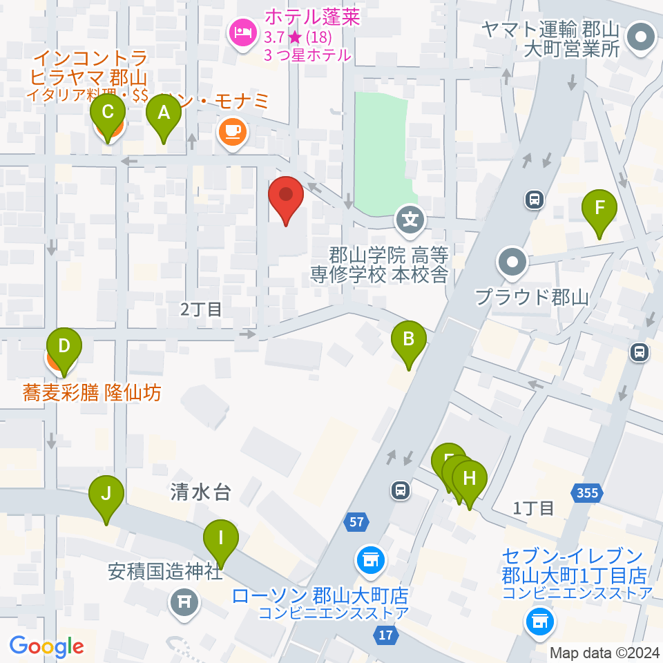 ココラジ周辺のファミレス・ファーストフード一覧地図