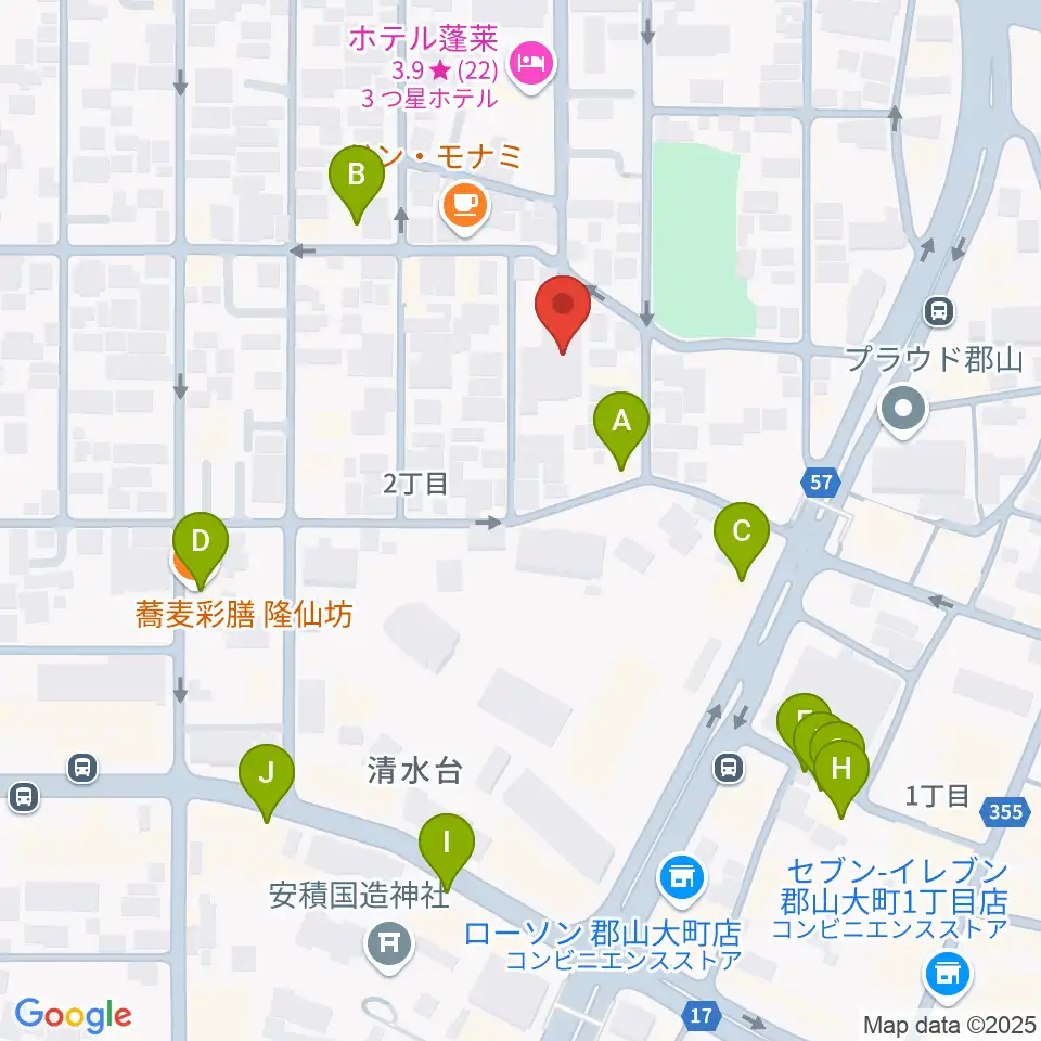 ココラジ周辺のファミレス・ファーストフード一覧地図
