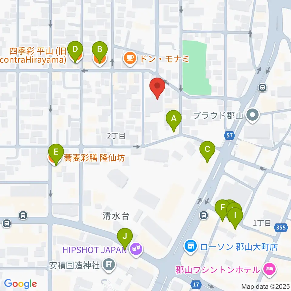 ココラジ周辺のファミレス・ファーストフード一覧地図