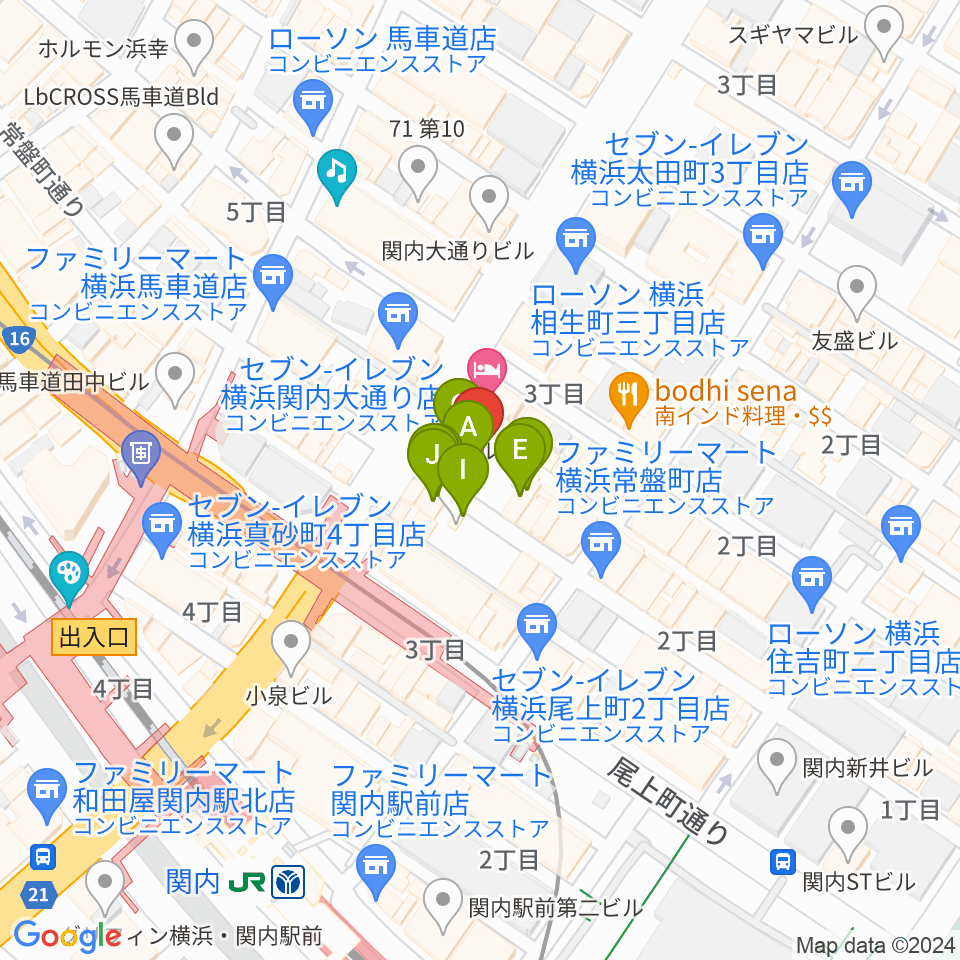 横浜BAYSIS周辺のファミレス・ファーストフード一覧地図