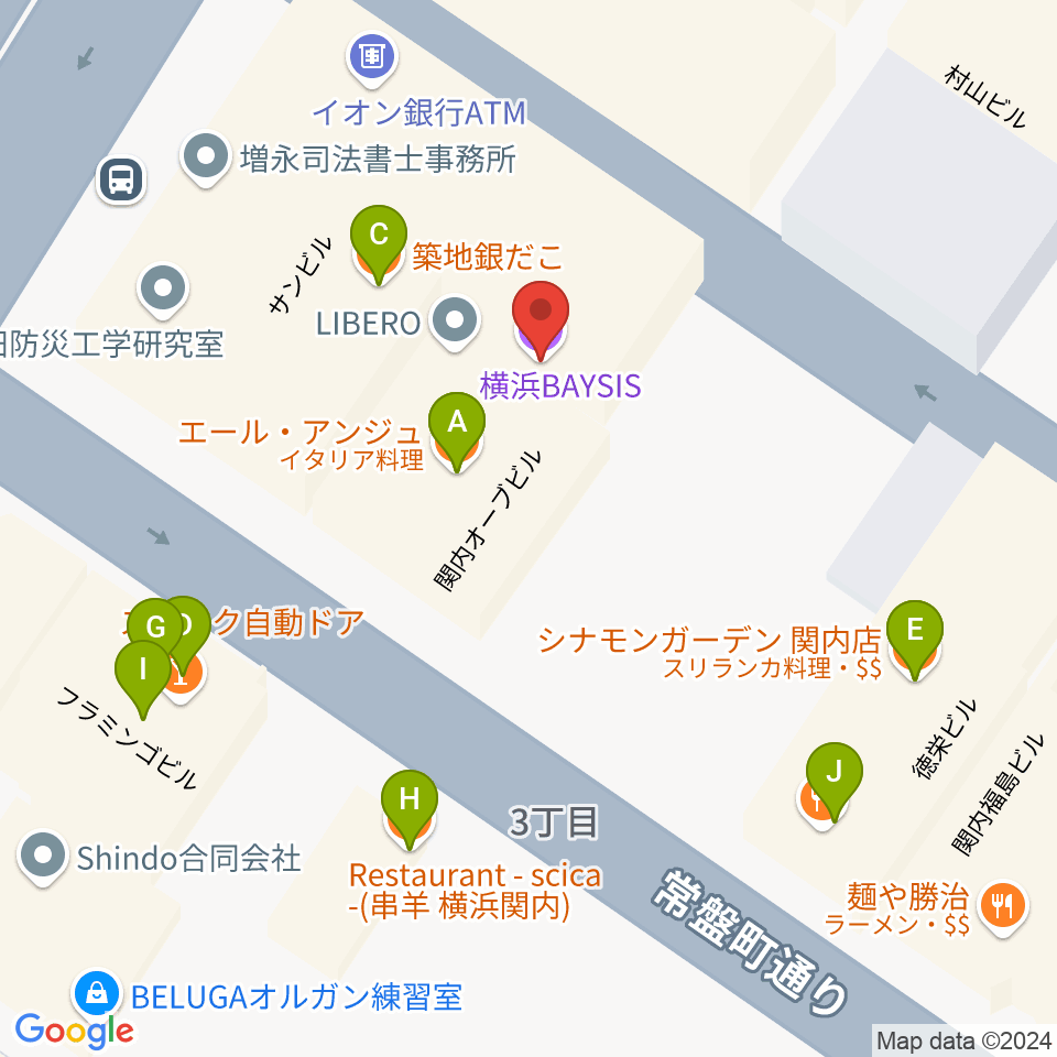 横浜BAYSIS周辺のファミレス・ファーストフード一覧地図