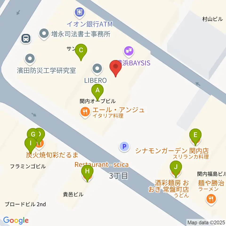 横浜BAYSIS周辺のファミレス・ファーストフード一覧地図