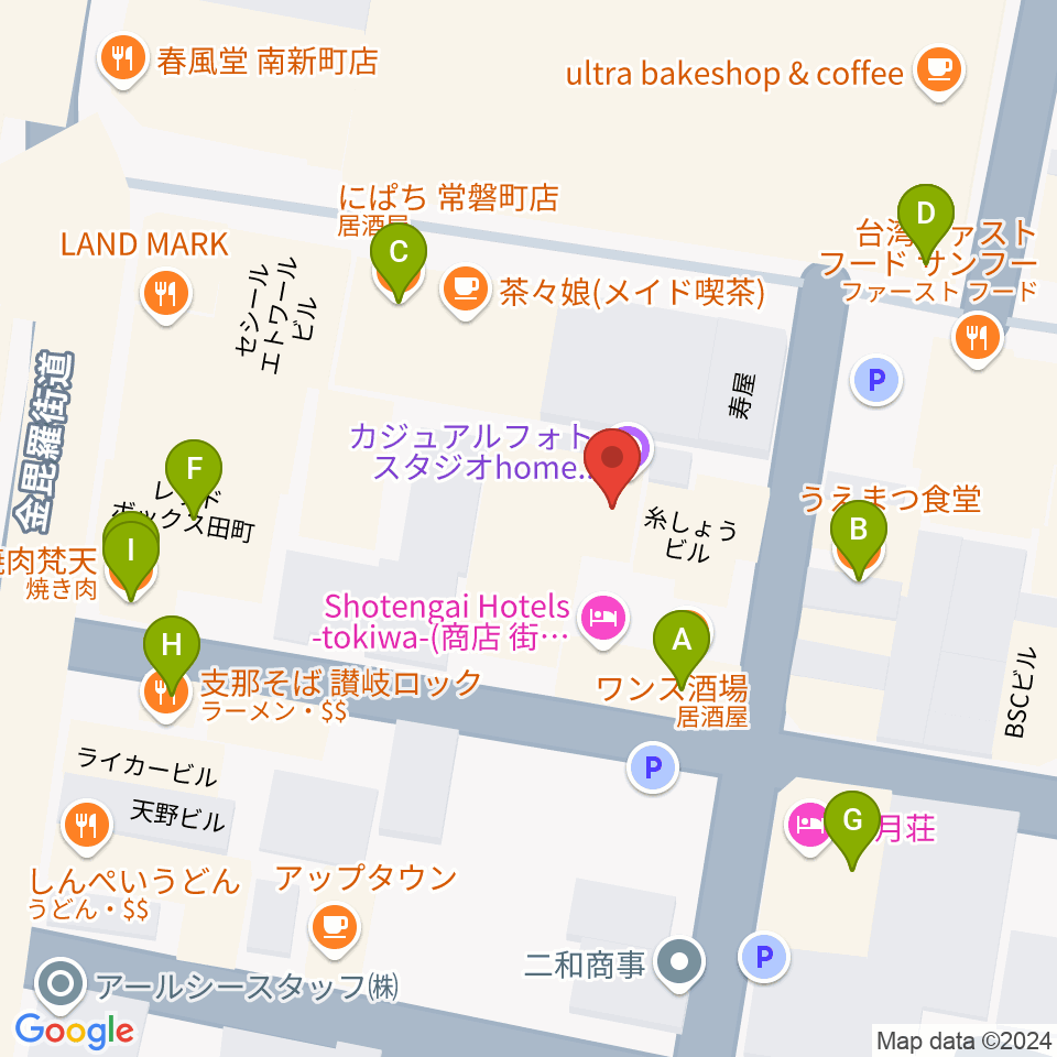 FM815周辺のファミレス・ファーストフード一覧地図