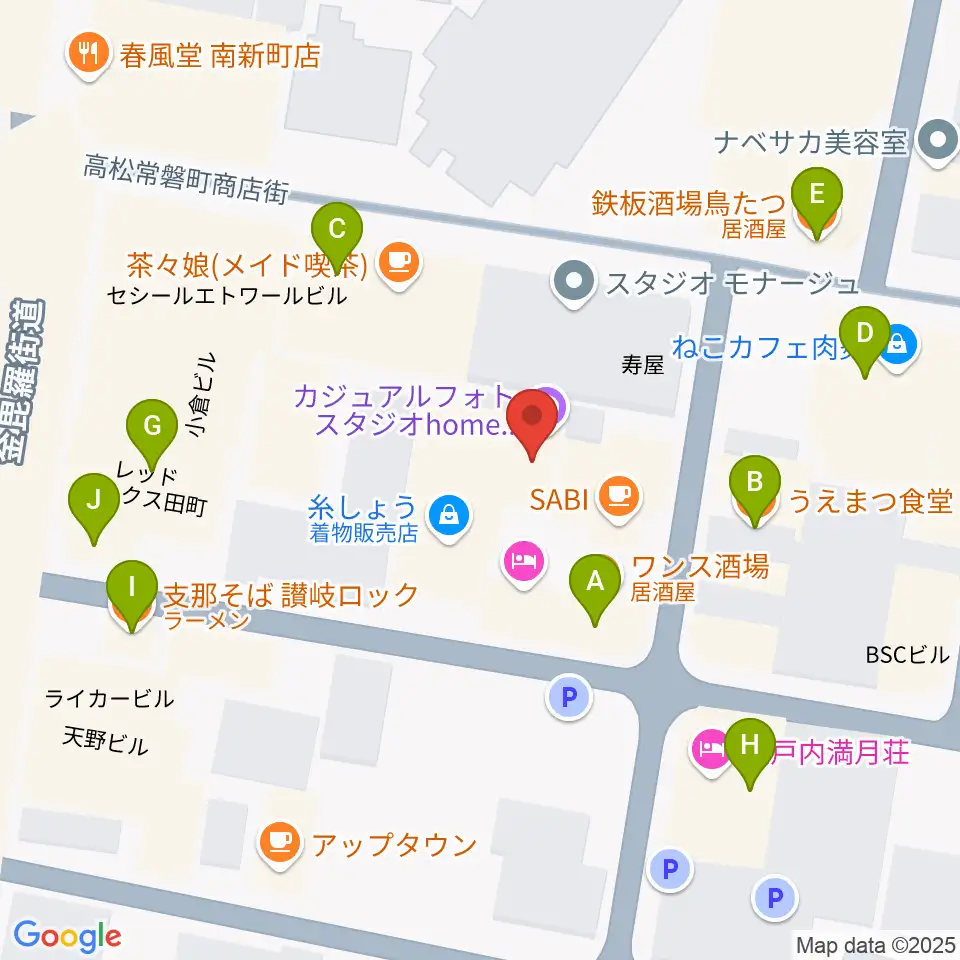 FM815周辺のファミレス・ファーストフード一覧地図