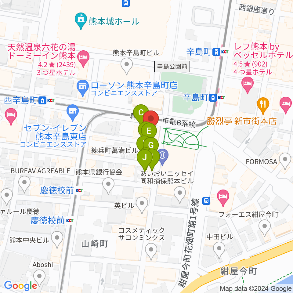 FM791 熊本シティエフエム周辺のファミレス・ファーストフード一覧地図
