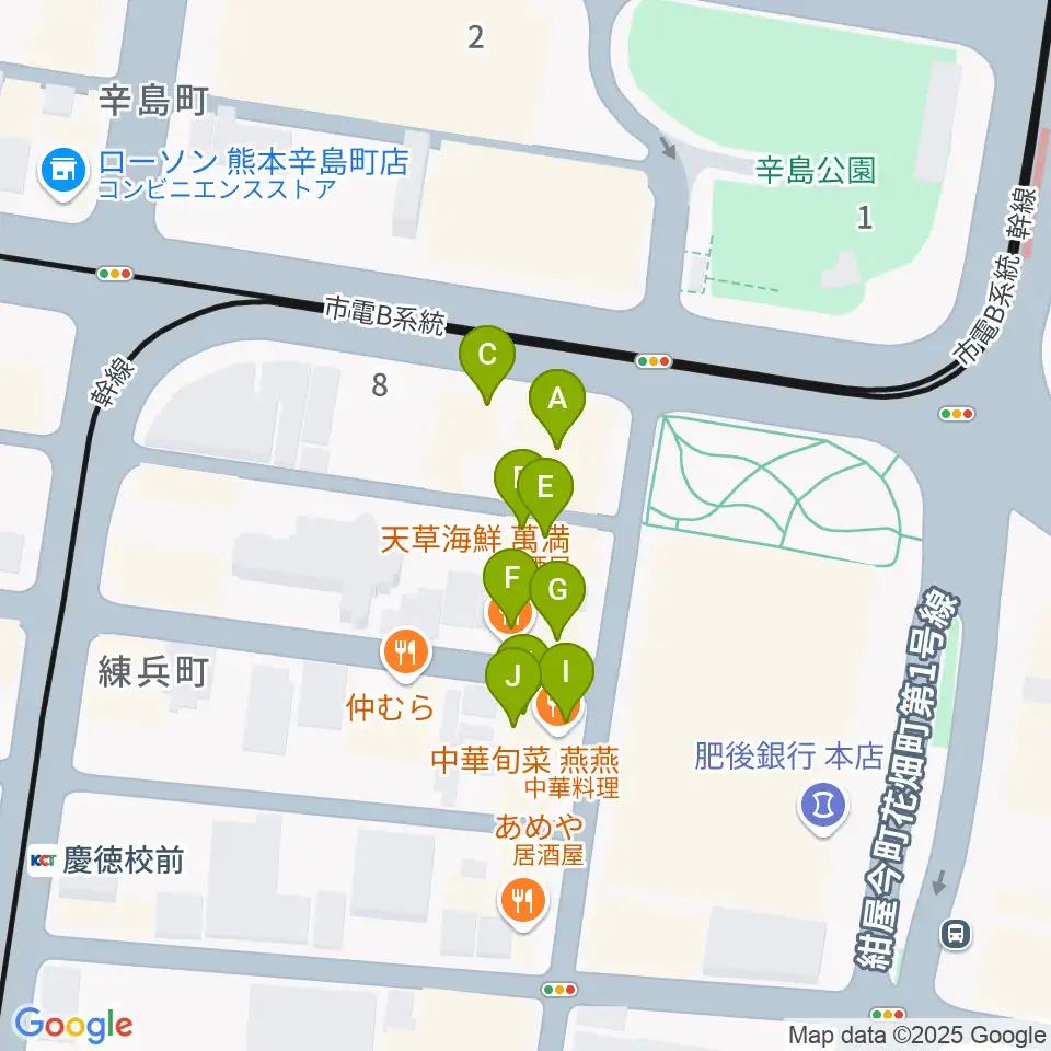 FM791 熊本シティエフエム周辺のファミレス・ファーストフード一覧地図
