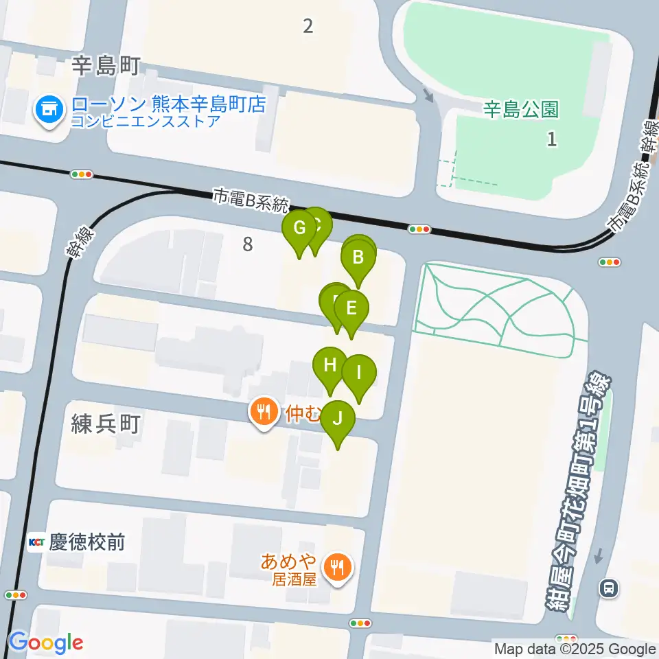 FM791 熊本シティエフエム周辺のファミレス・ファーストフード一覧地図