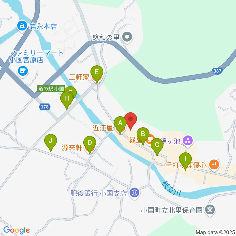 エフエム小国 グリーンポケット周辺のファミレス・ファーストフード一覧地図