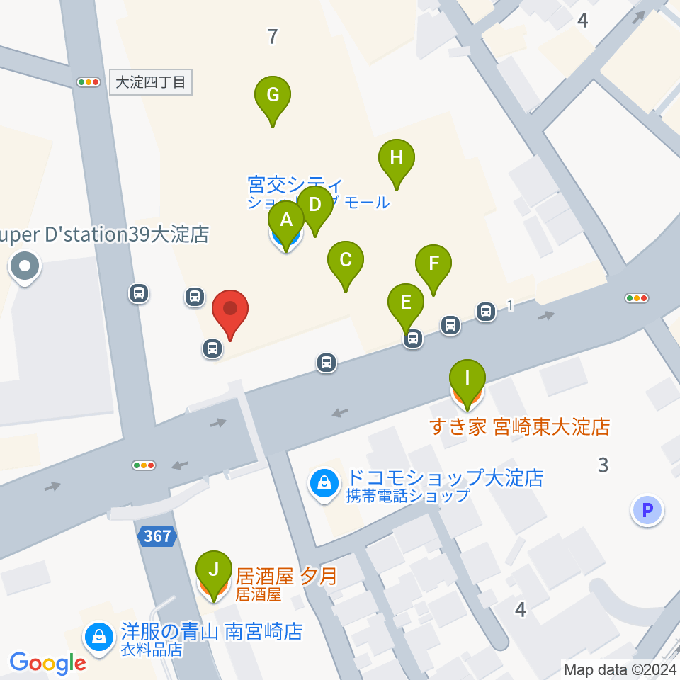 宮崎サンシャインFM周辺のファミレス・ファーストフード一覧地図