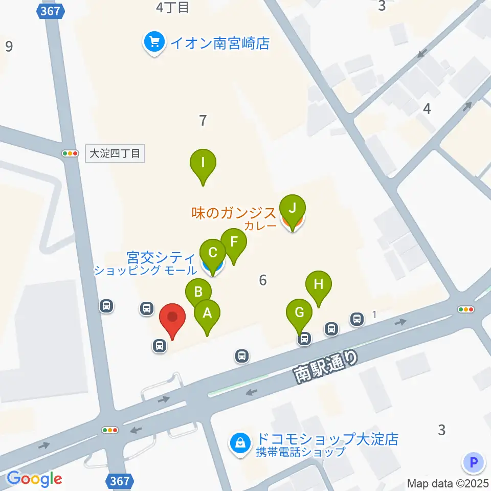 宮崎サンシャインFM周辺のファミレス・ファーストフード一覧地図
