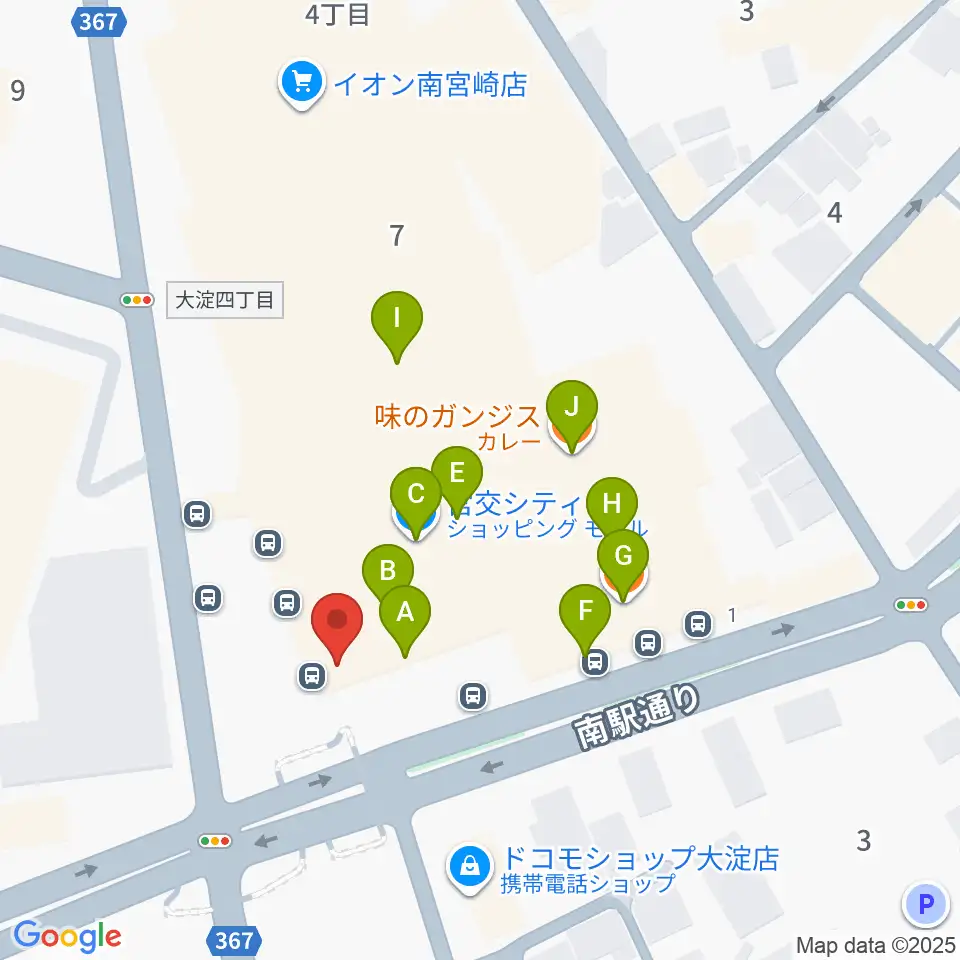 宮崎サンシャインFM周辺のファミレス・ファーストフード一覧地図
