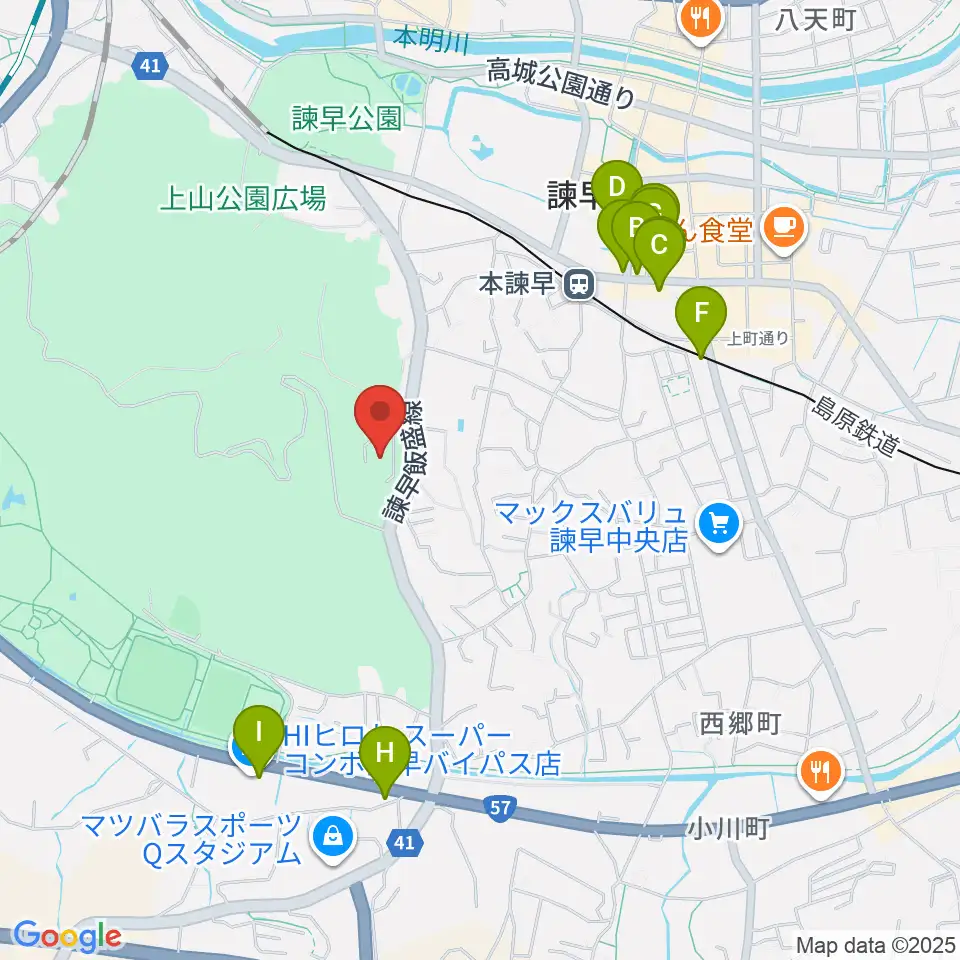 エフエム諫早 レインボーFM周辺のファミレス・ファーストフード一覧地図