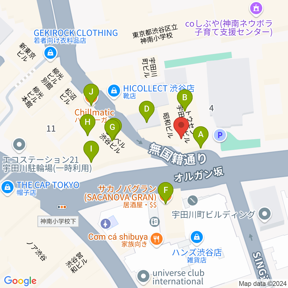 aube渋谷周辺のファミレス・ファーストフード一覧地図