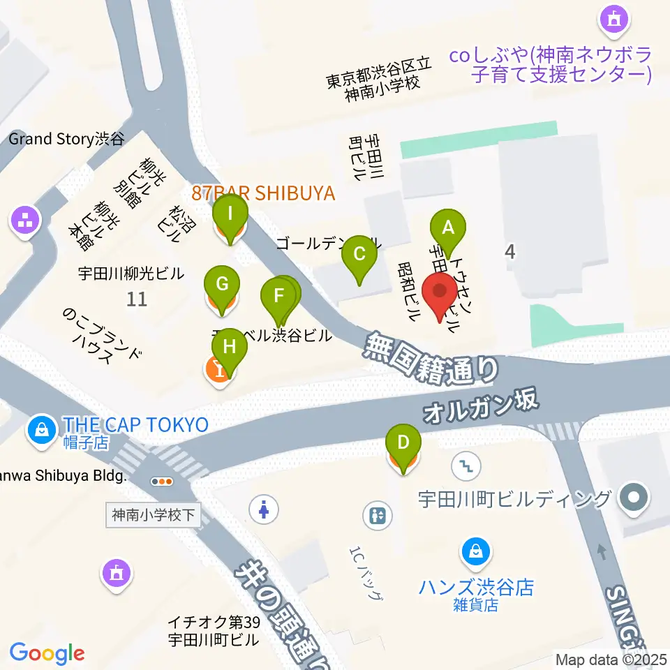 aube渋谷周辺のファミレス・ファーストフード一覧地図