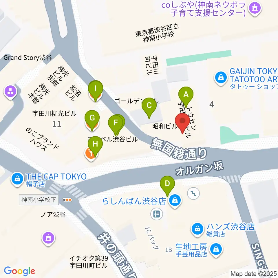 aube渋谷周辺のファミレス・ファーストフード一覧地図