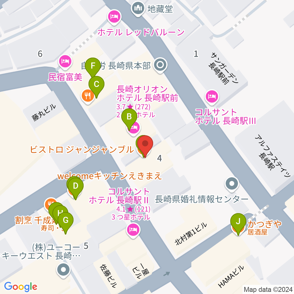 長崎市民FM周辺のファミレス・ファーストフード一覧地図