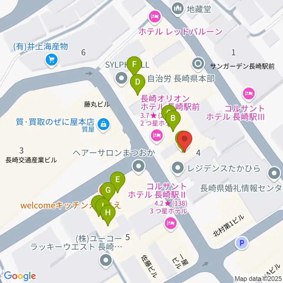 長崎市民FM周辺のファミレス・ファーストフード一覧地図