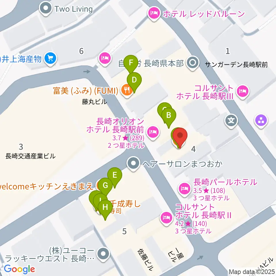 長崎市民FM周辺のファミレス・ファーストフード一覧地図