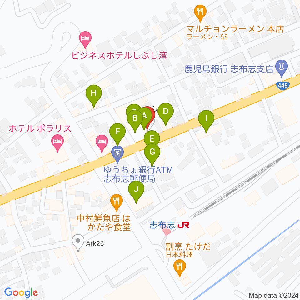 FM志布志周辺のファミレス・ファーストフード一覧地図