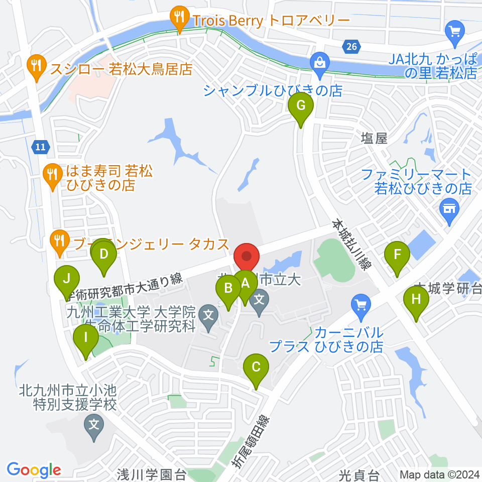 エアーステーションひびき周辺のファミレス・ファーストフード一覧地図