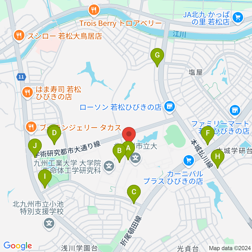 エアーステーションひびき周辺のファミレス・ファーストフード一覧地図