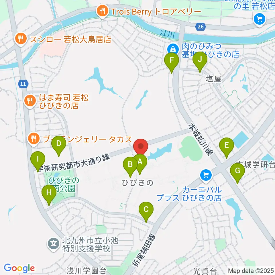 エアーステーションひびき周辺のファミレス・ファーストフード一覧地図