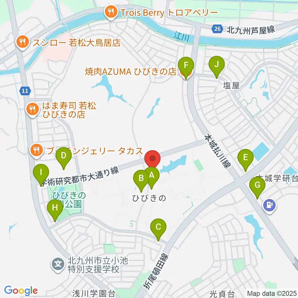 エアーステーションひびき周辺のファミレス・ファーストフード一覧地図