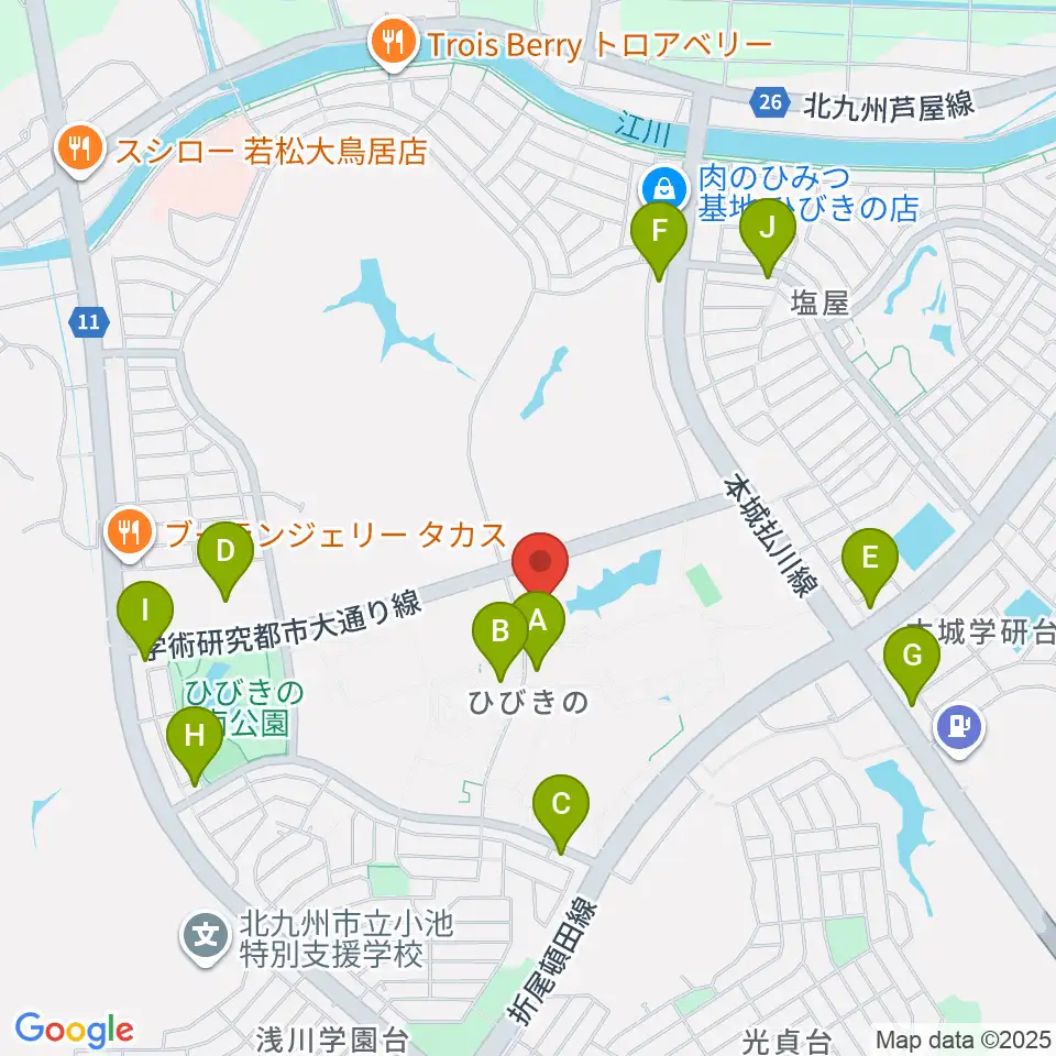 エアーステーションひびき周辺のファミレス・ファーストフード一覧地図