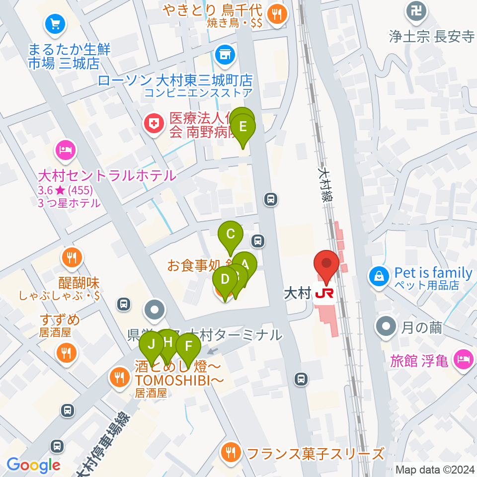 FMおおむら周辺のファミレス・ファーストフード一覧地図