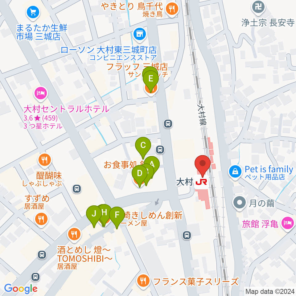 FMおおむら周辺のファミレス・ファーストフード一覧地図