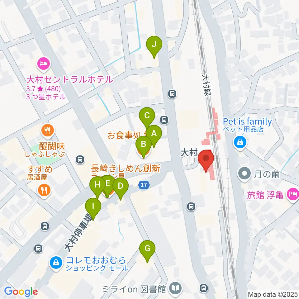FMおおむら周辺のファミレス・ファーストフード一覧地図