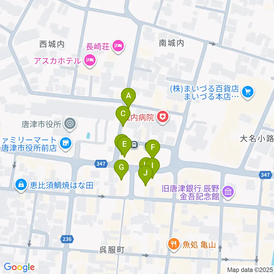 FMからつ周辺のファミレス・ファーストフード一覧地図