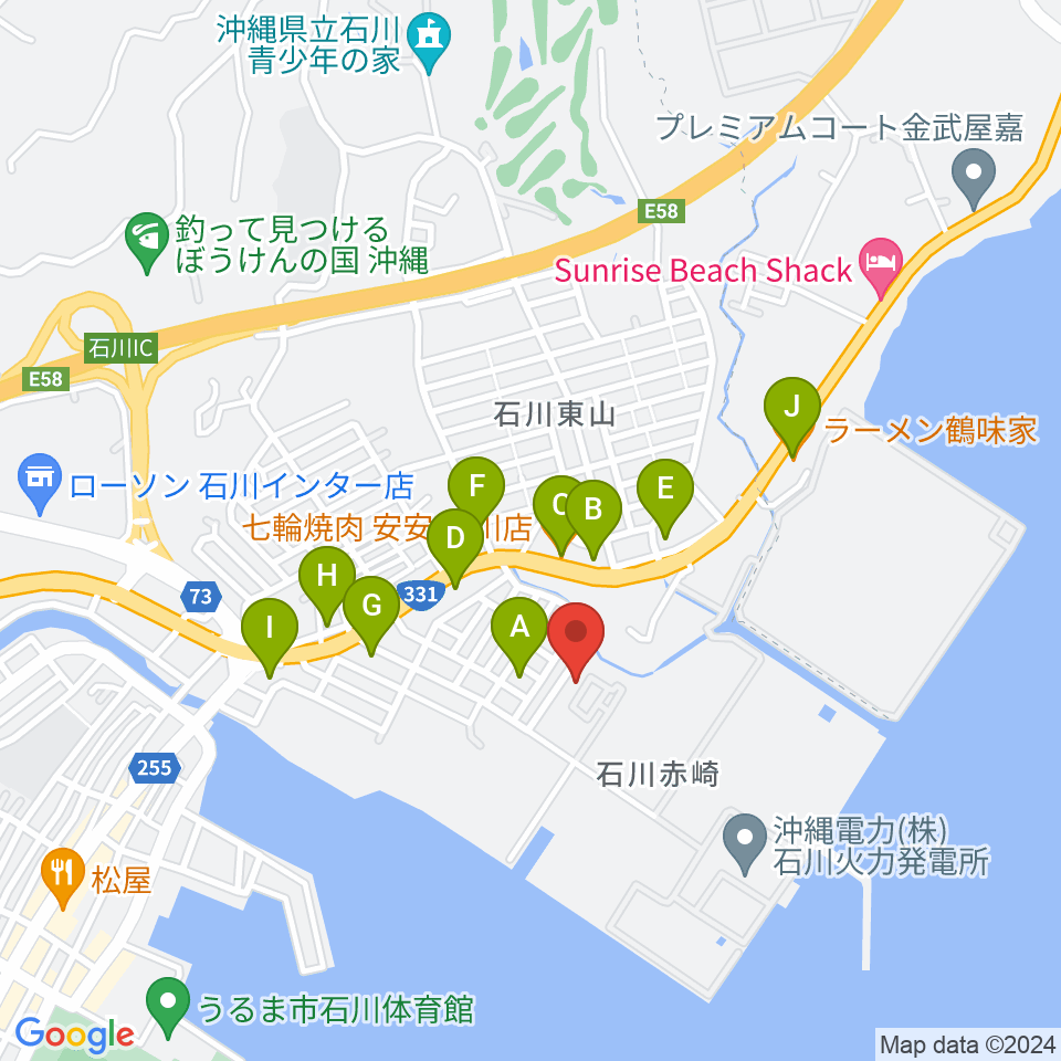 FMうるま周辺のファミレス・ファーストフード一覧地図