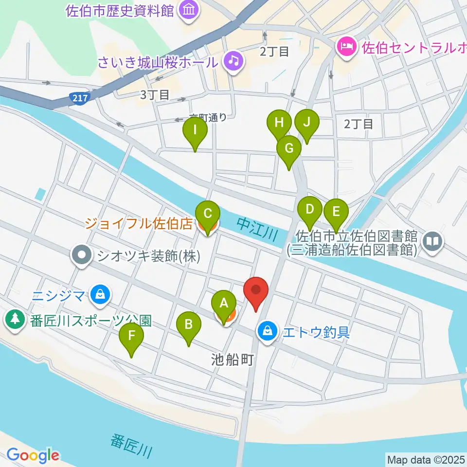 エフエム佐伯周辺のファミレス・ファーストフード一覧地図