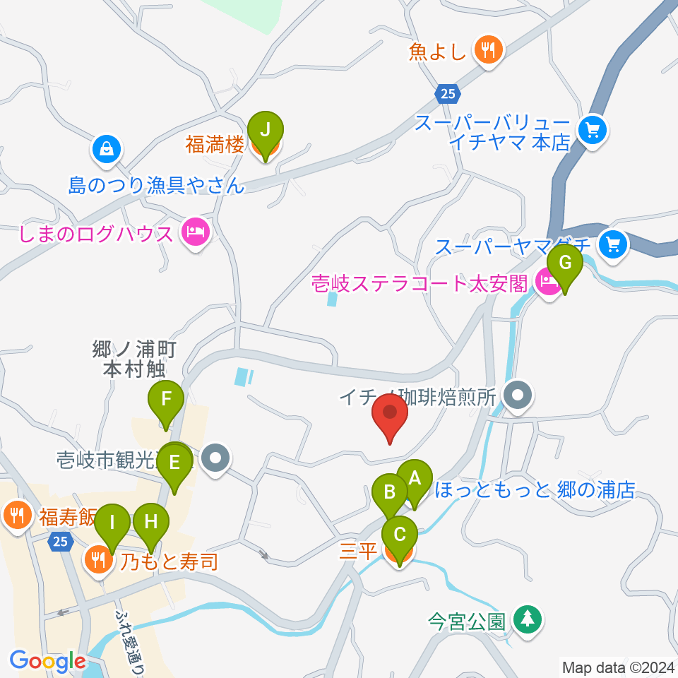 壱岐エフエム周辺のファミレス・ファーストフード一覧地図