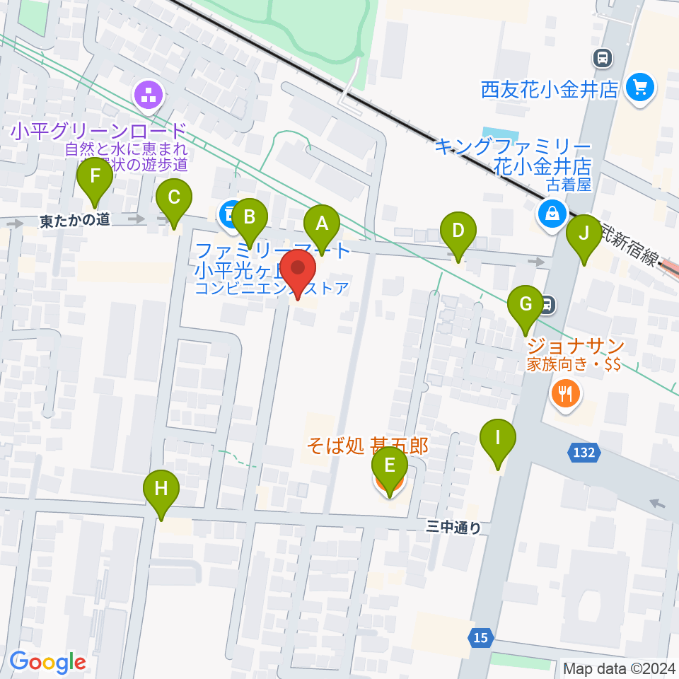 花小金井ライブハウスTSP周辺のファミレス・ファーストフード一覧地図