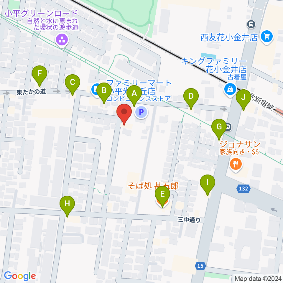 花小金井ライブハウスTSP周辺のファミレス・ファーストフード一覧地図