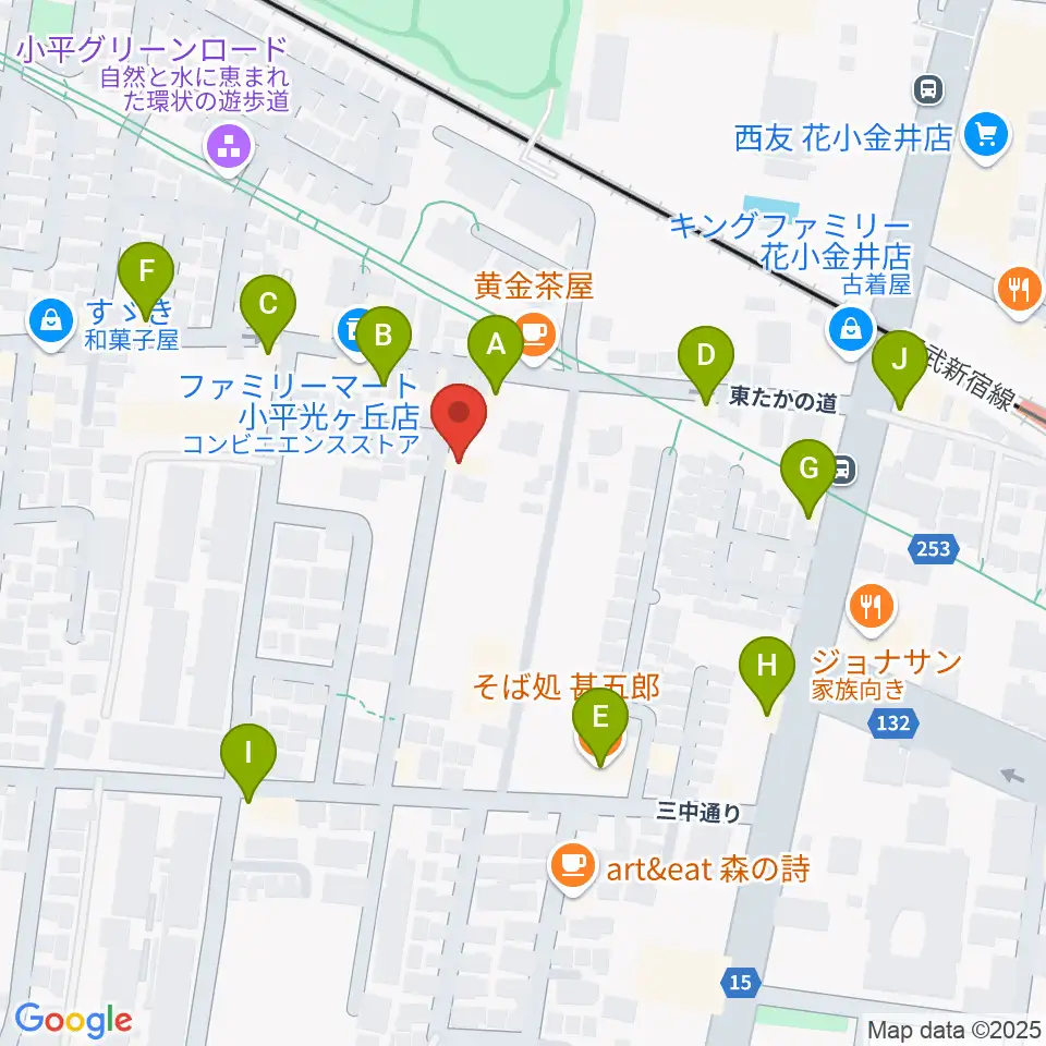 花小金井ライブハウスTSP周辺のファミレス・ファーストフード一覧地図