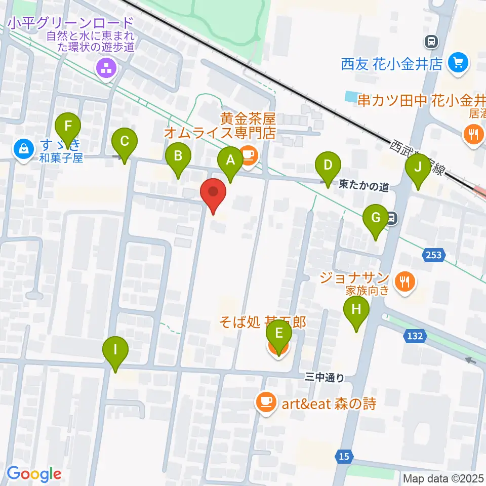 花小金井ライブハウスTSP周辺のファミレス・ファーストフード一覧地図