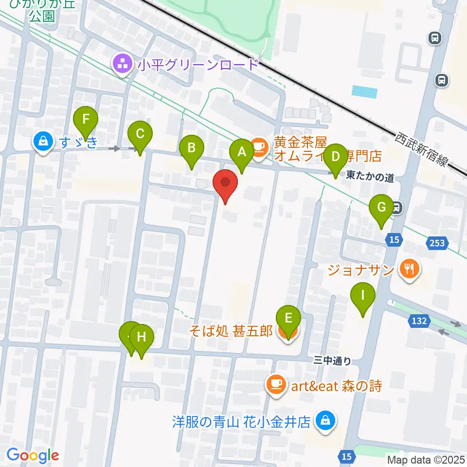 花小金井ライブハウスTSP周辺のファミレス・ファーストフード一覧地図