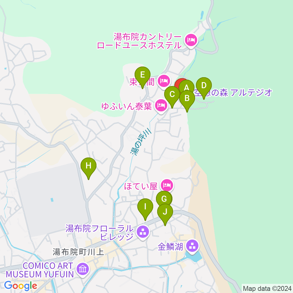 ゆふいんラヂオ局周辺のファミレス・ファーストフード一覧地図