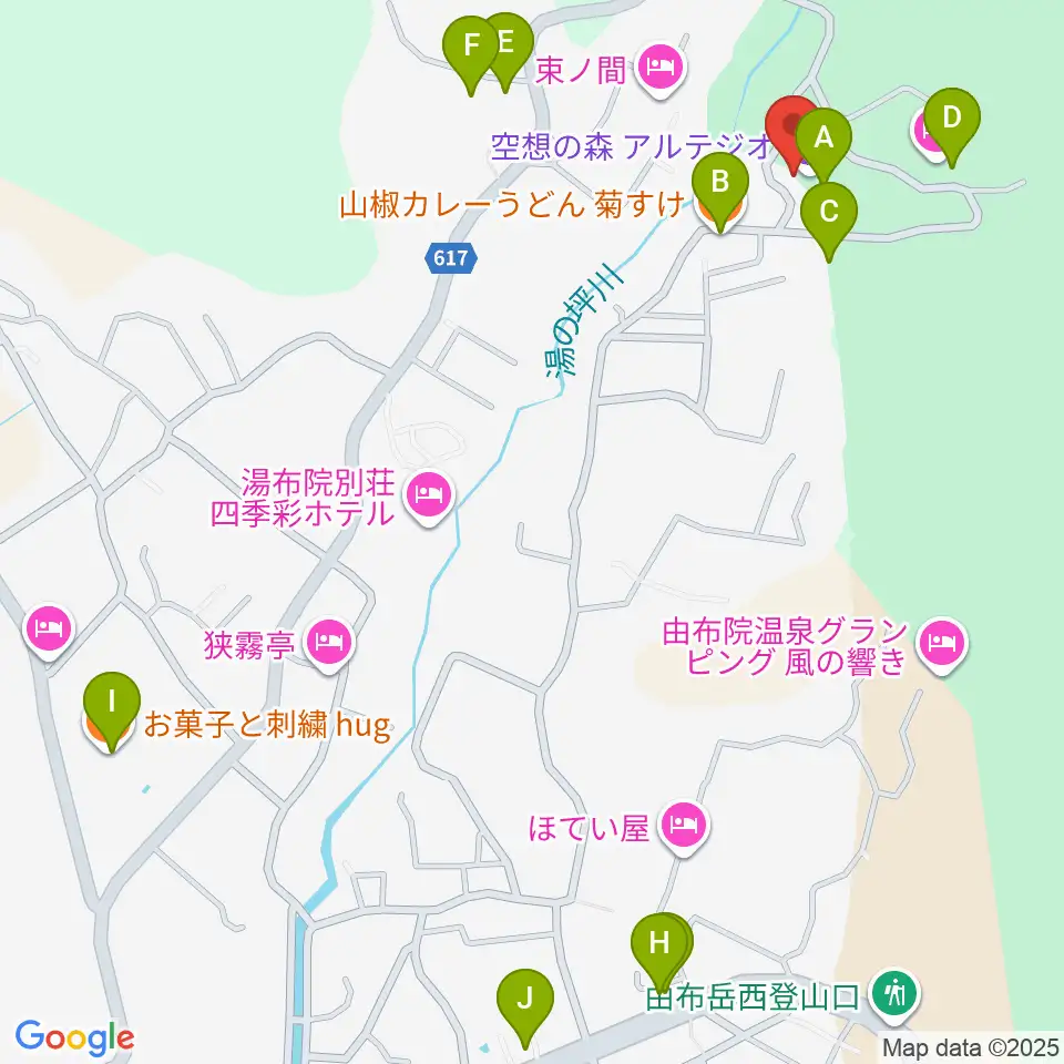 ゆふいんラヂオ局周辺のファミレス・ファーストフード一覧地図